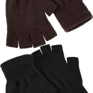2 Pair Unisex Winter Half Finger Gloves Knitted Fingerless Mittens Warm Stretchy